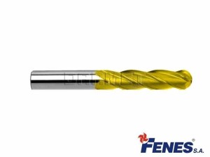 Frez walcowy do matryc 4-ostrzowy, krótki z czołem kulistym z chwytem walcowym DIN1889-BA K-H, HSS TiN Golden Line - 8MM - FENES