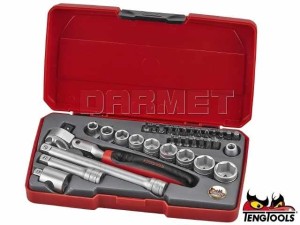 Zestaw kluczy nasadowych sześciokątnych z chwytem kwadratowym 3/8", T3834S - 34 szt. - TENGTOOLS (18690-1104)