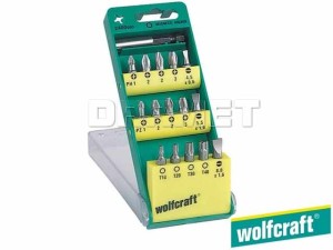 Zestaw końcówek, długość: 25MM, rodzaje: płaskie, Phillips, Pozidriv, Torx - 16 częściowy - WOLFCRAFT (WF2400000)