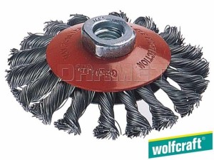 Szczotka druciana stożkowa, średnica: 100MM, gwint: M14 - WOLFCRAFT (WF2153000)