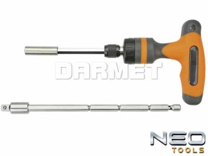 Uchwyt teleskopowy typu "T" z grzechotką do końcówek wkrętakowych 1/4", długość 175MM - NEO TOOLS (06-076)