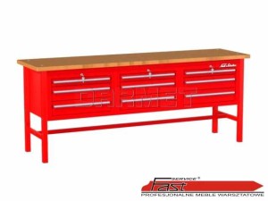 STÓŁ WARSZTATOWY Z 3 SZAFKAMI (9 szuflad), wyłożony ocynkowaną blachą - 2230 mm - FAST SERVICE (P-3-09-03)