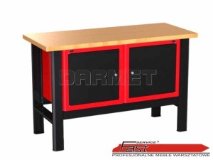 STÓŁ WARSZTATOWY Z 2 SZAFKAMI (2 drzwiczki), wyłożony matą gumową - 1400 mm - FAST SERVICE (N-3-08-02)