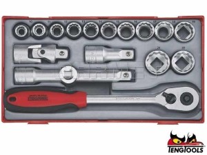 Zestaw nasadek z otworem chwytowym 12-kątnym, TT1218 - 17 szt. - TENGTOOLS (3918-0104)