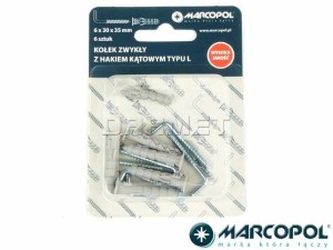 Kołki zwykłe z hakiem kątowym 6 x 30 x 35 mm, 6 szt. - MARCOPOL (QB0109)