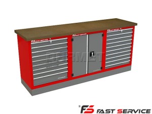 Mocny metalowy stół warsztatowy z szafkami 209x60cm - FAST SERVICE (T-11-40-10-01)