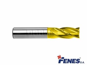 Frez 4-ostrzowy trzpieniowy, krótki o ostrzach centralnych z chwytem walcowym DIN844-A K-M-N, HSS-E TiN Golden Line - 14MM - FENES