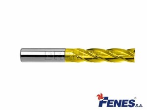Frez 4-ostrzowy trzpieniowy, długi z chwytem walcowym DIN844-A L-N, HSS-E TiN Golden Line - 13MM - FENES