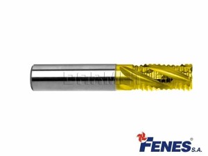 Frez 4-ostrzowy trzpieniowy, krótki do obróbki zgrubnej z chwytem walcowym DIN844-A K-M-NR, HSS-E TiN Golden Line - 13MM - FENES