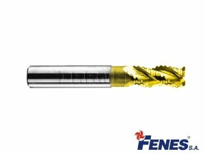 Frez 4-ostrzowy trzpieniowy, krótki do obróbki zgrubnej metali lekkich z chwytem walcowym DIN844-A K-M-WR, HSS-E TiN Golden Line - 20MM - FENES