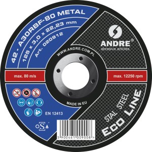 Ściernica z obniżonym środkiem do przecinania ECO-LINE, typ 42 - 125MM x 3MM x 22,2MM - ANDRE (020912)