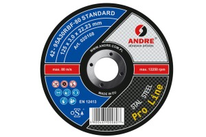 Ściernica z obniżonym środkiem do przecinania PRO-LINE, wersja STANDARD, typ 42 - 125MM x 3MM x 22,2MM 95A 30R - ANDRE (020108)