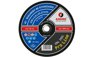 Ściernica z obniżonym środkiem do przecinania PRO-LINE, wersja STANDARD, typ 42 - 230MM x 3MM x 22,2MM 95A 24R - ANDRE (020150)