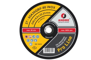 Ściernica z obniżonym środkiem do szlifowania PRO-LINE, wersja INOX, typ 27 - 230MM x 6MM x 22,2MM 95A 30Q - ANDRE (050135)