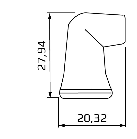 dysza okragla katowa 90 o srednicy 1/4 system 1/4