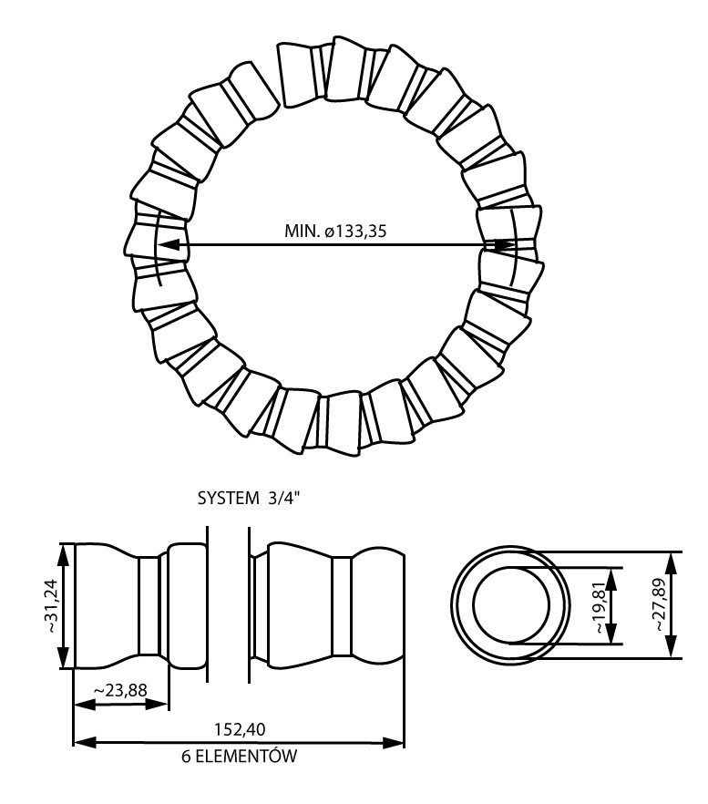 2 segmenty 6-elementowe system 3/4