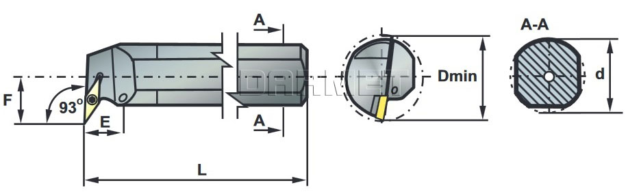 Nóż tokarski składany do toczenia wewnętrznego: A25R-SVUCL16 - rysunek techniczny
