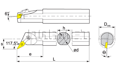 Nóż tokarski składany do toczenia wewnętrznego: S25R-MVQNR-16