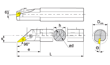 Nóż tokarski składany do toczenia wewnętrznego: S25R-MVXNR-16