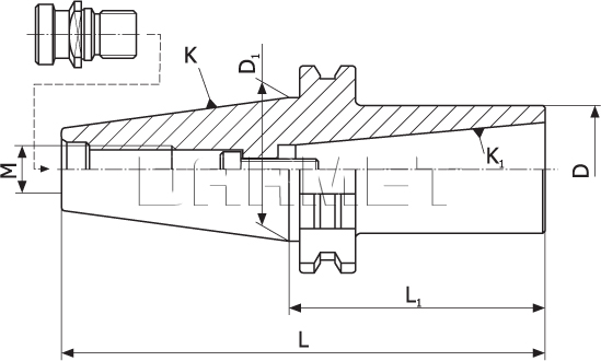 Tuleja redukcyjna DIN 40 - MK1 Morse z gwintem