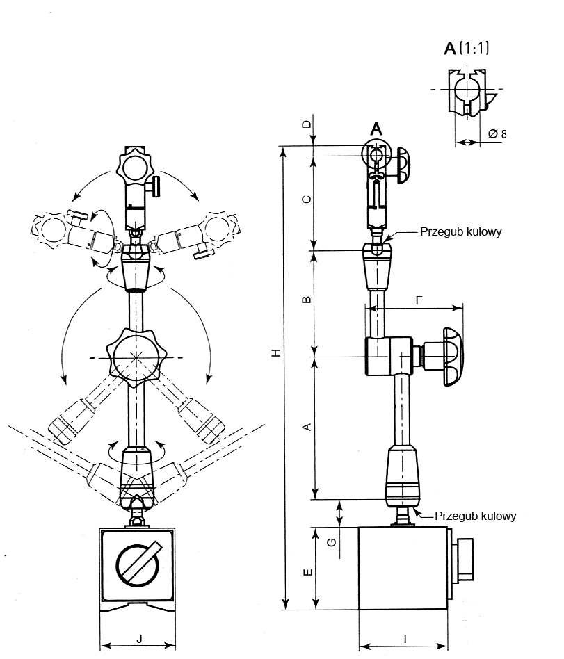 Statyw magnetyczny przegubowy z zaciskiem hydraulicznym (201)