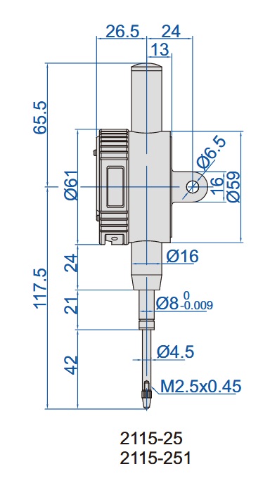 legenda, wymiary czujnika